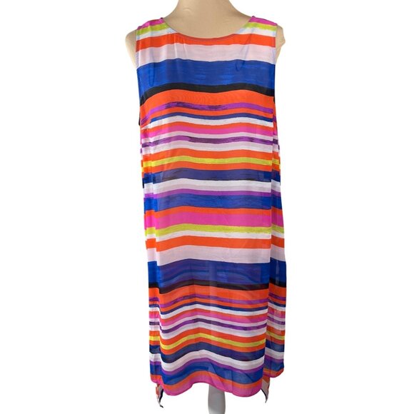 Vince Camuto Swim Cover-Up Tunic Sleeveless Bright L Large Stripe Colorful - Picture 1 of 7